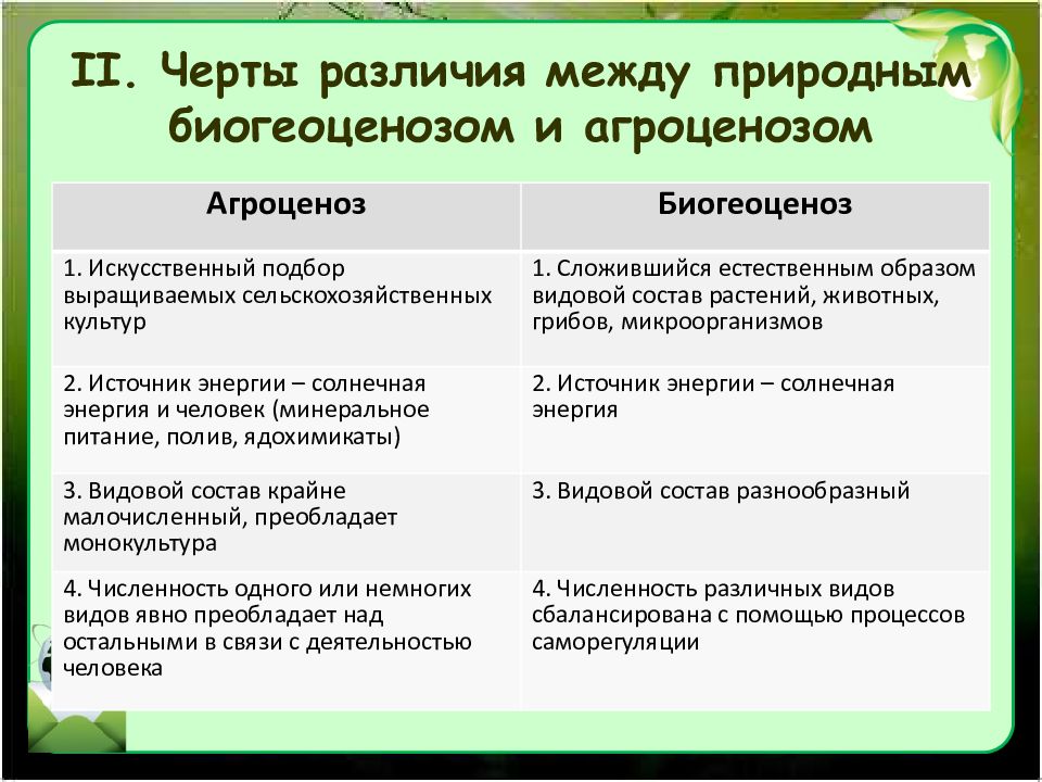 Сравнительное описание естественных природных систем и агроэкосистемы презентация