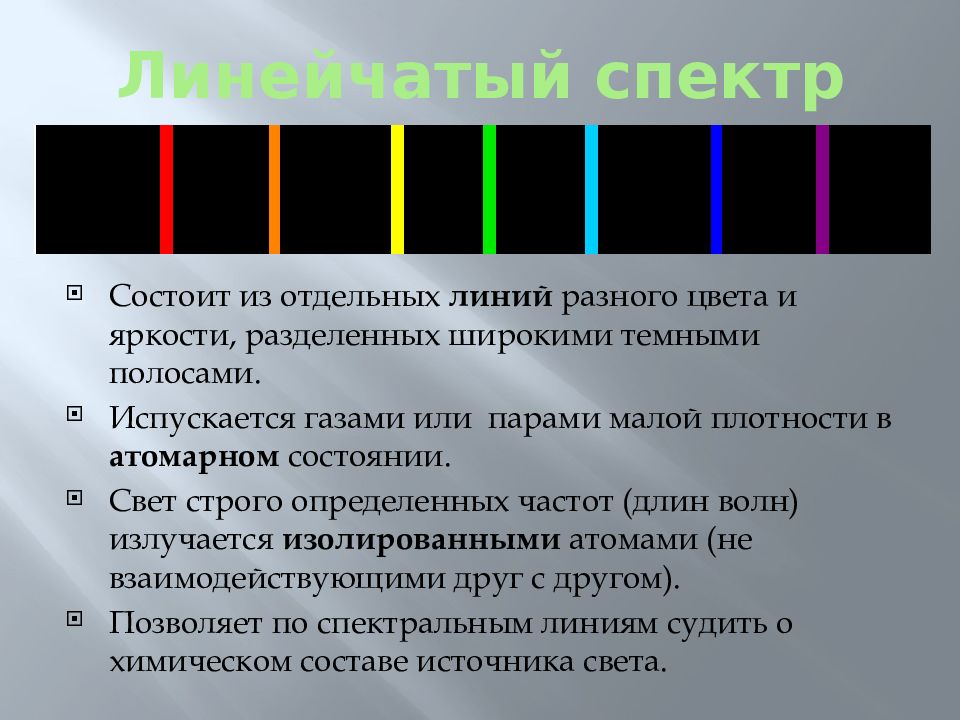 Определение видов спектров. Спектр сплошной линейчатый полосатый. Полосатый и линейчатый спектр. Линейчатый спектр колебаний. Линейчатый спектр излучения.