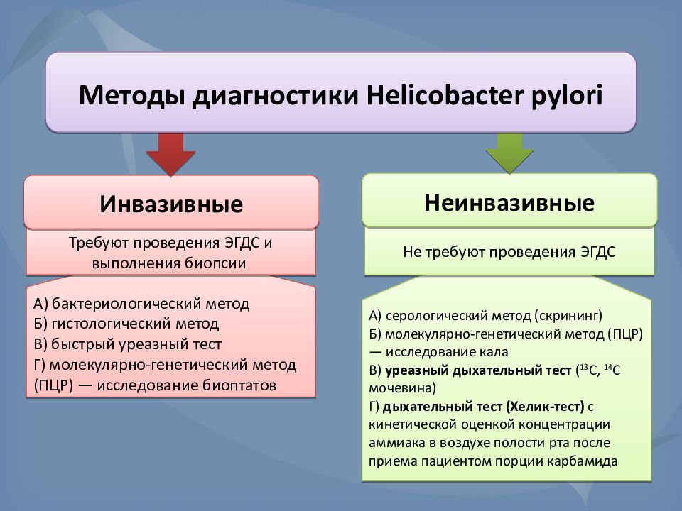 Исследование х. Методы диагностики хеликобактер пилори. Неинвазивные методы хеликобактер пилори. Неинвазивные методы диагностики Helicobacter pylori. Инвазивные методы диагностики Helicobacter pylori инфекции.