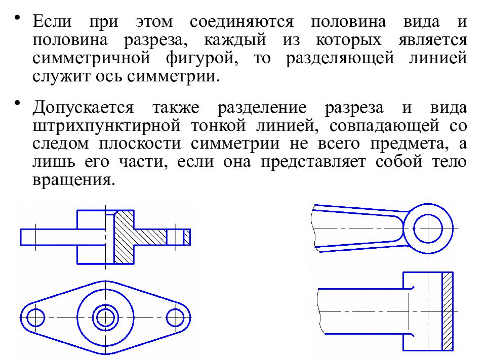 Линия отделяющая половины вида и разреза на изображении симметричной детали