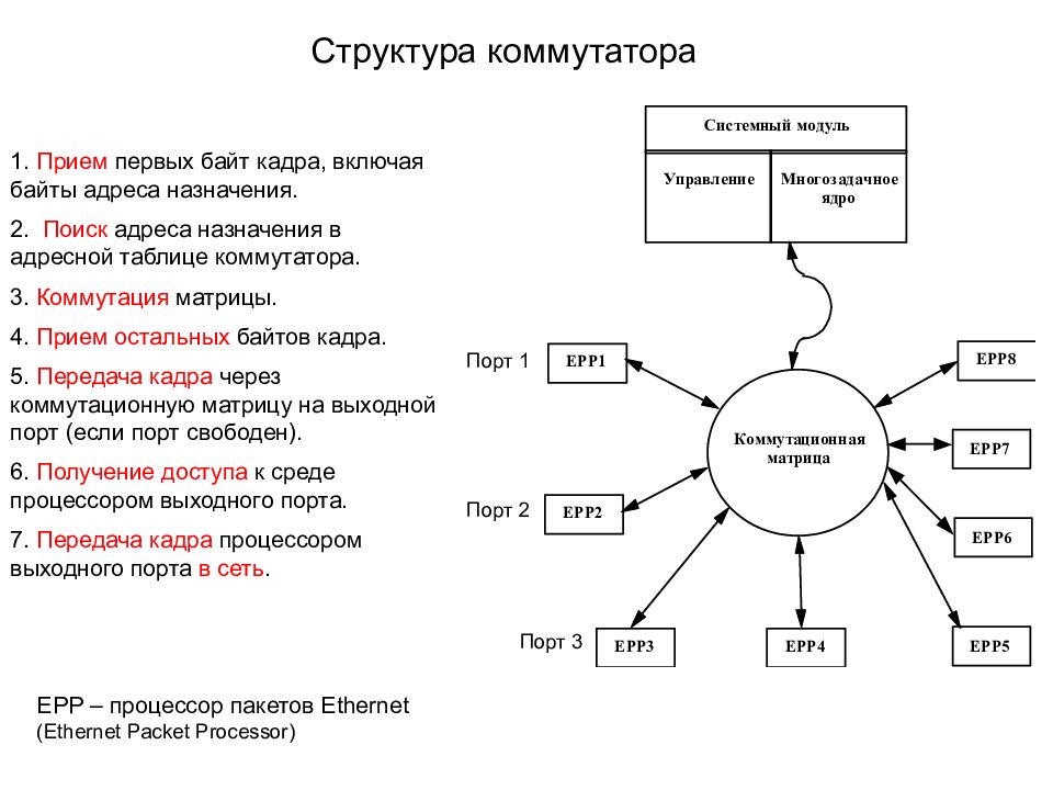 Схема информационного обмена. Строение коммутатора. Внутреннее строение коммутатора. Иерархия коммутаторов. Структурная схема коммутатора