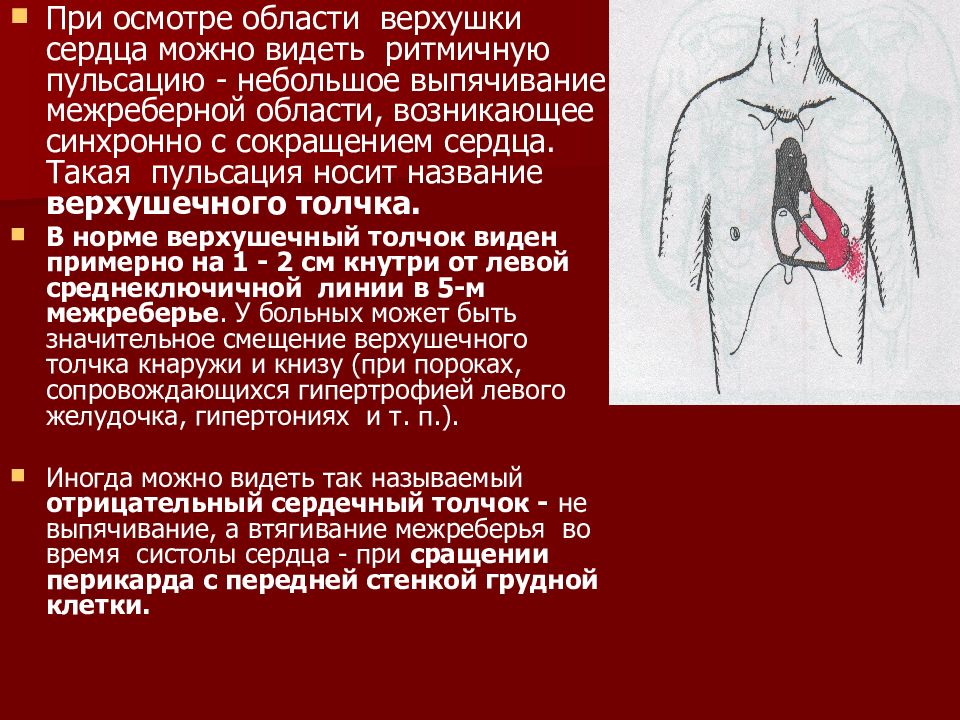 Видна пульсация. Аускультация сердца сердца пропедевтика. Осмотр области верхушки сердца. Аускультация сердца при заболеваниях ССС. Пульсация верхушки сердца.