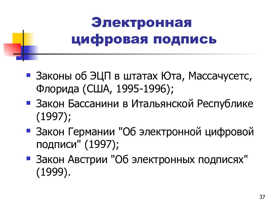 Фкз 1997. Законы в 1996. Закон Германии об электронной цифровой подписи Дата. Реформы Бассанини.