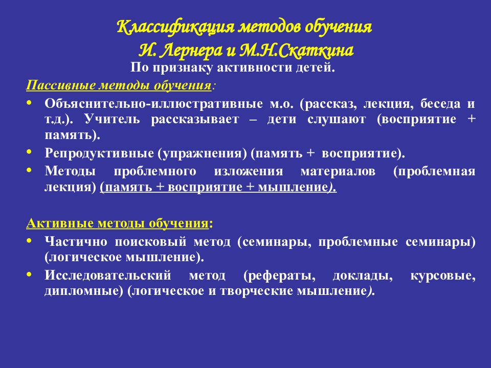 Классификация методов обучения лернера и скаткина