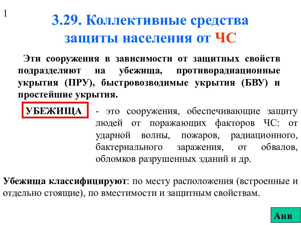3.29. Коллективные средства защиты населения от ЧС