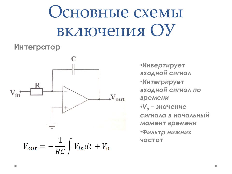 Схема интегратора на оу