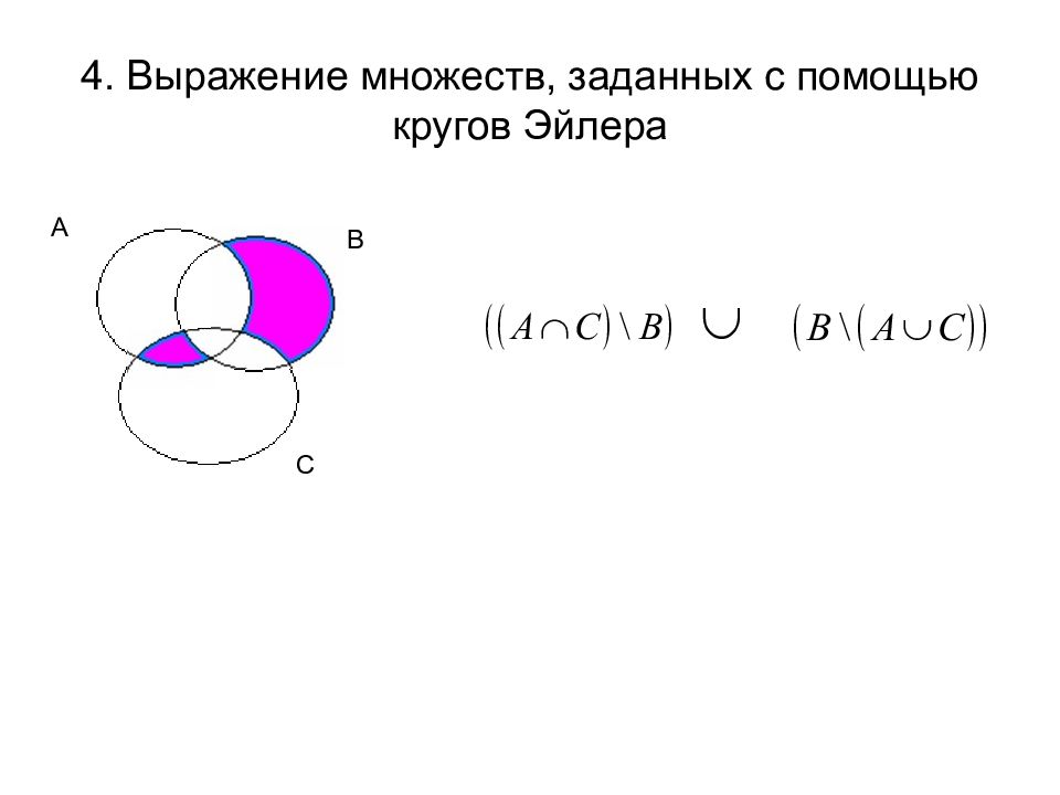 Область c b. Выражение множеств заданных с помощью кругов Эйлера. Пересечение трех множеств на кругах Эйлера. Круги Эйлера объединение трех множеств. Пересечение множеств с помощью кругов Эйлера.