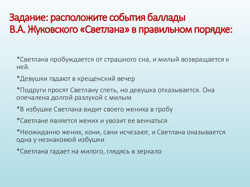 Баллада сюжеты жуковского. Типы конфликтов в балладе Жуковского.