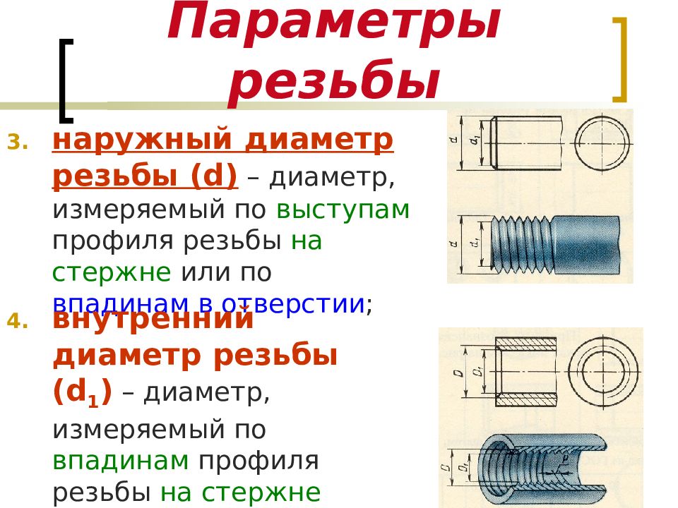 Параметры резьбы. Перечислите основные параметры резьбы. Резьба параметры резьбы. Наружный и внутренний диаметр резьбы. 179. Параметры резьбы.