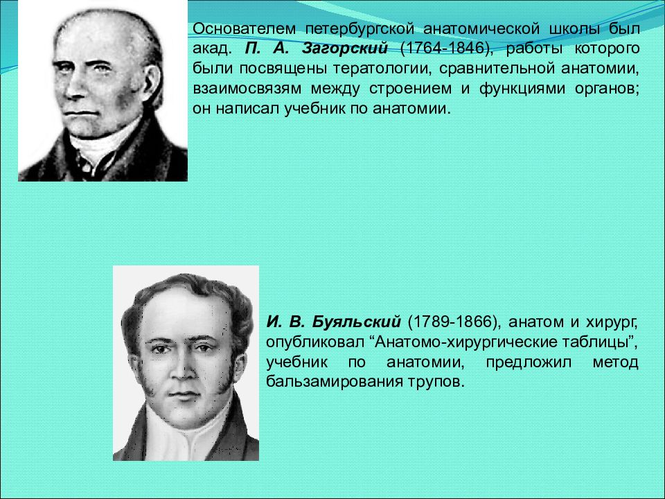 Основоположник школы. Анатомической школы п.а. Загорский (1764-1846. Основоположник сравнительной анатомии. Загорский вклад в медицину. Первая в России научная анатомическая школа.