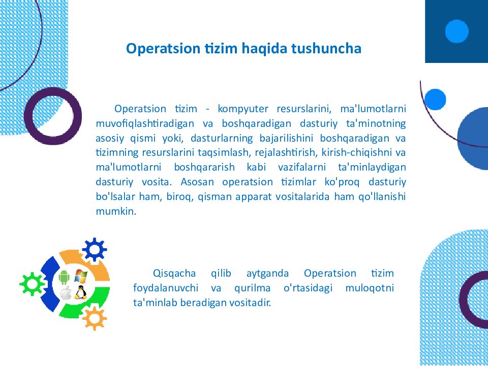 OPERATSION TIZIMLAR Windows 1 FreeBSD V redhat soiaris = •5 Sun Cobalt
