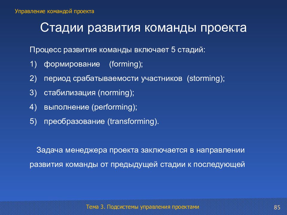 Управление командой проекта доклад