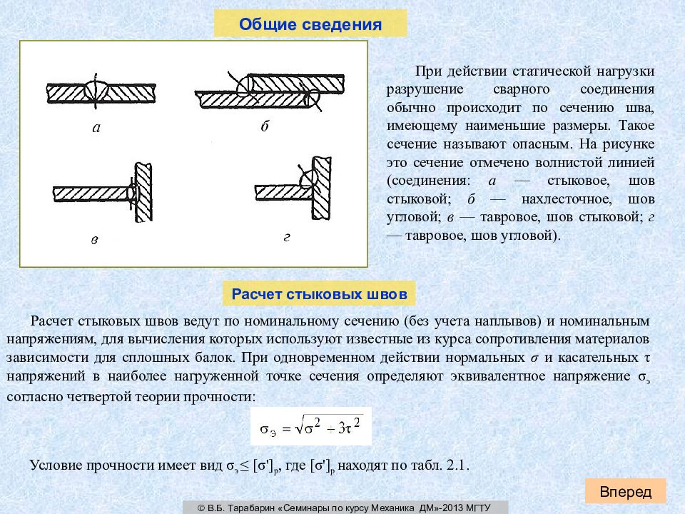 Прочность сварного соединения