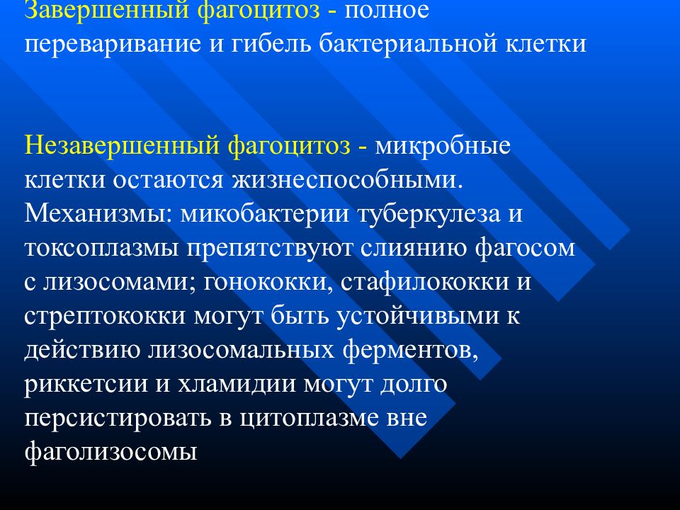 Дайте определение понятию фагоцитоз. Механизмы незавершенного фагоцитоза. Этапы завершенного и незавершенного фагоцитоза. Завершенный и незавершенный фагоцитоз. Патогенез незавершенного фагоцитоза.