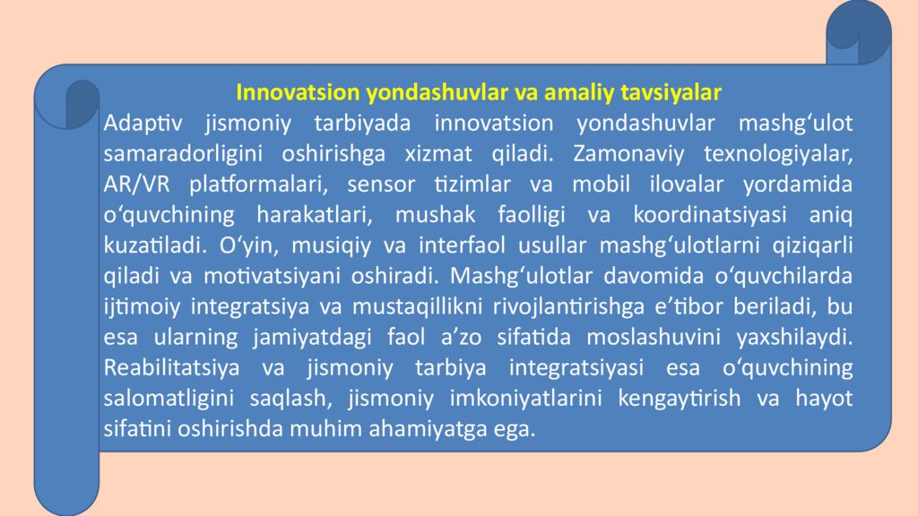 Mavzu:Adaptiv jismoniy tarbiya bo'yicha o'rgatish usullari