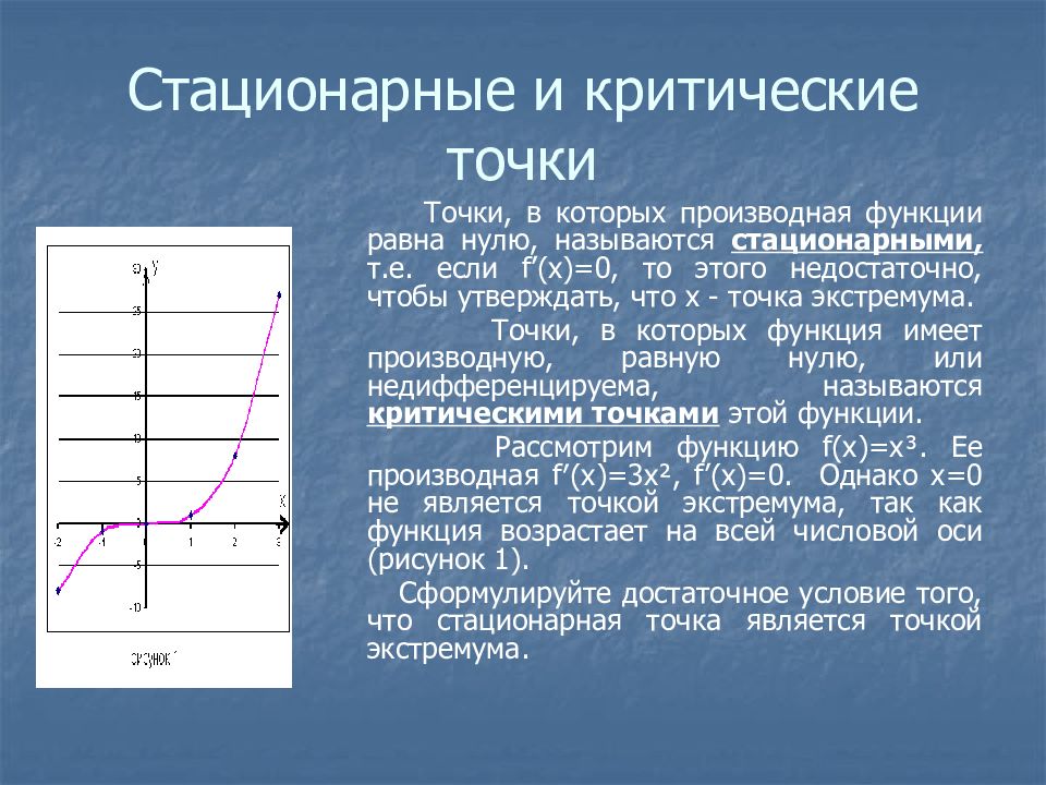 Презентация стационарные и критические точки функции