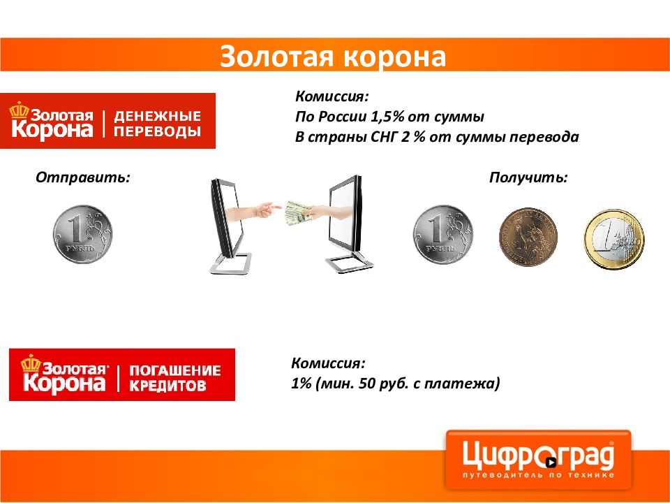 Золотая корона комиссия за перевод