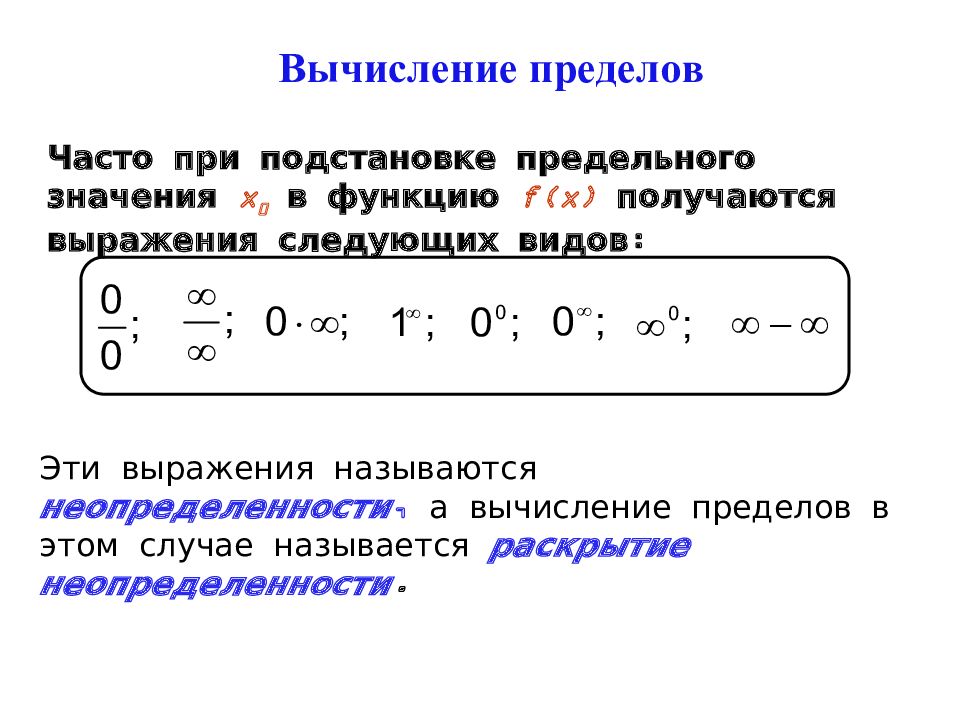 Программа предела. Порядок вычисления пределов. Способы вычисления пределов функций. Техника вычисления пределов.