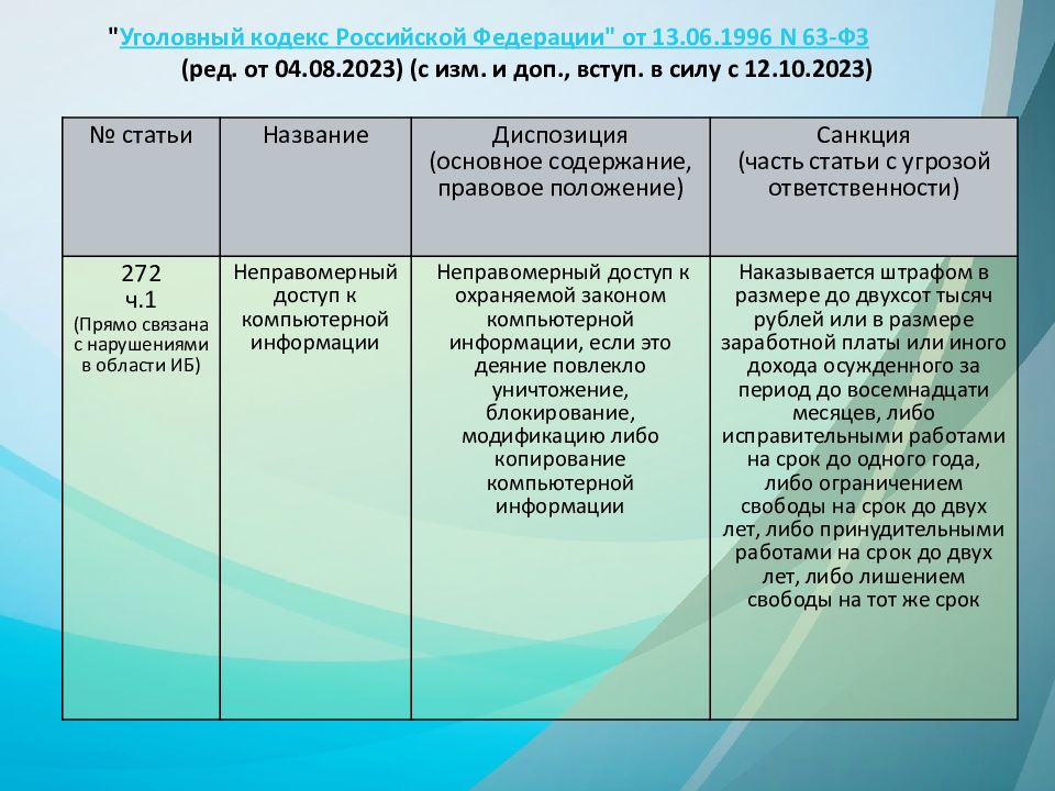 Уголовный кодекс Российской Федерации" от 13.06.1996 N 63-ФЗ (ред. от