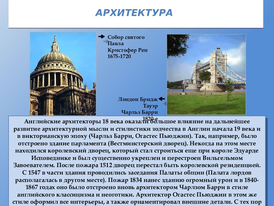 Презентация архитектура великобритании