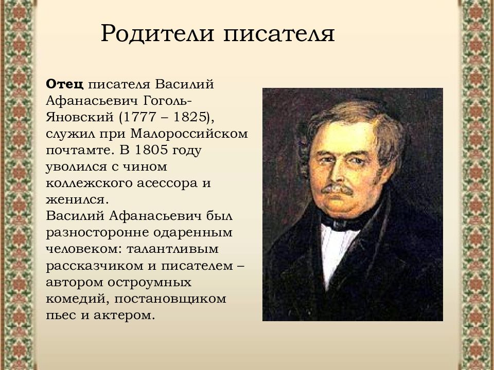 Кем был отец писателя. Родители Гоголя презентация.