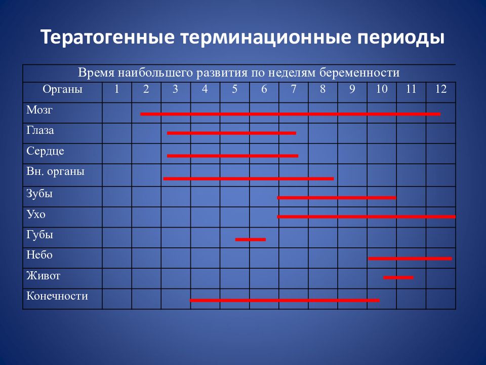 Периоды наиболее. Тератогенные периоды. Терминационные периоды. Тератогенный терминационный период развития. Тератогенные терминационные периоды для разных органов человека.