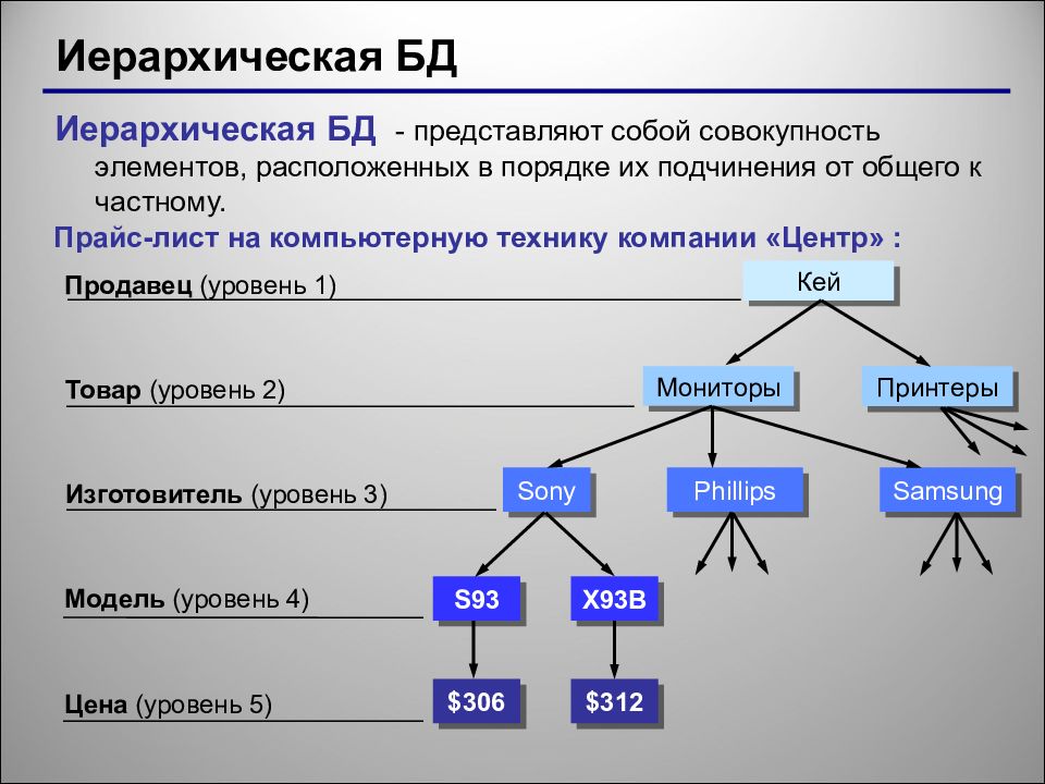 К иерархической базе данных относится схема граф