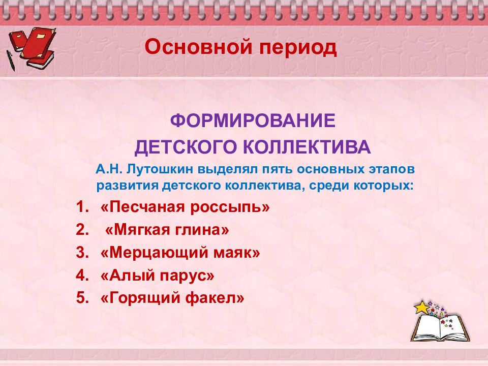 Песчаная россыпь по лутошкину. Этапы развития детского коллектива по Лутошкину таблица. Развитие детского коллектива Лутошкин.