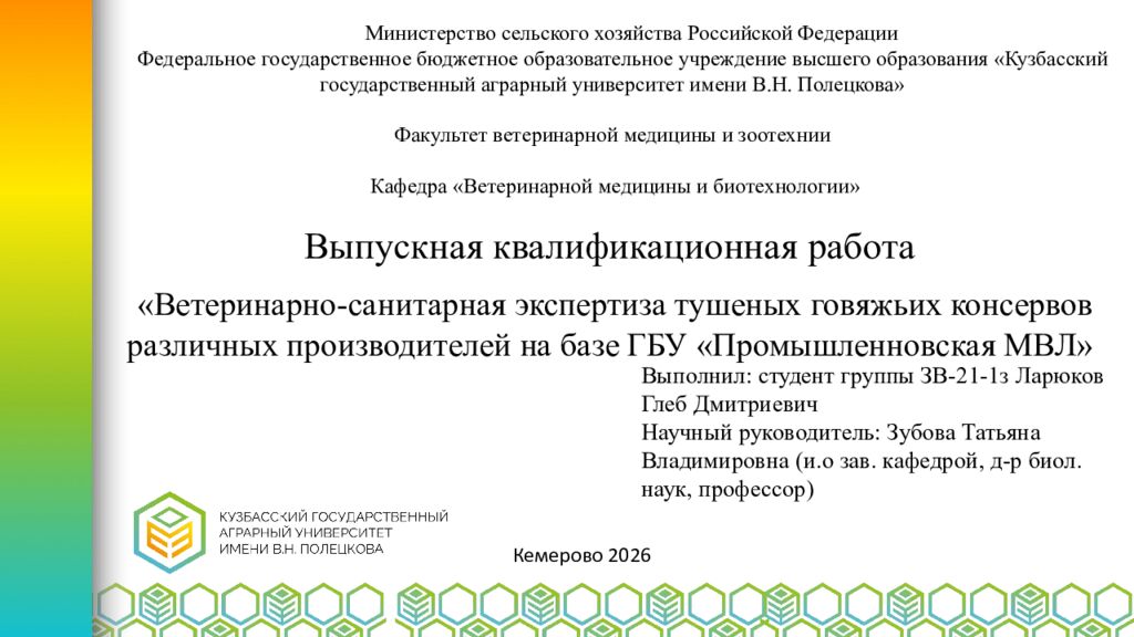 Выпускная квалификационная работа Выполнил : студент группы ЗВ-21-1з Ларюков