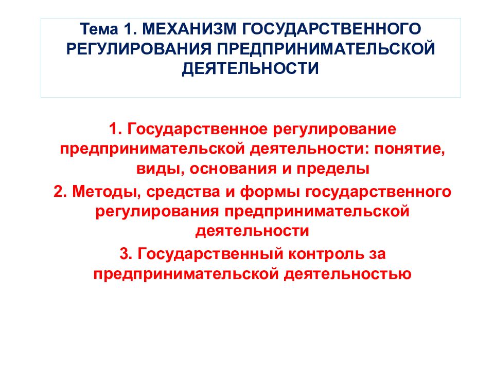 Регулирование предпринимательской деятельности