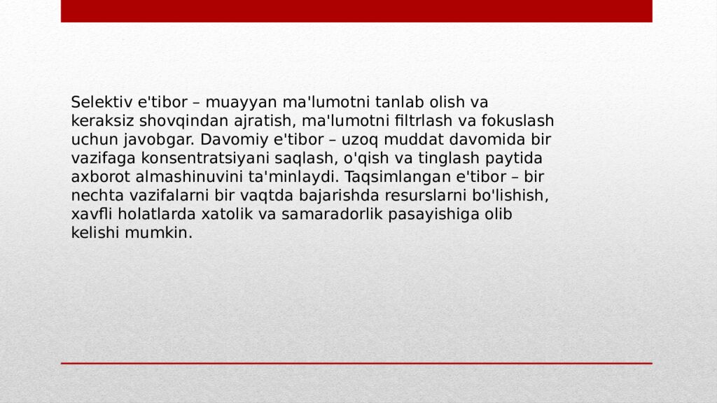 Muhandislik psixologiyasi fanidan Mavzu: Axborotni qabul qilishda eʼtiborning