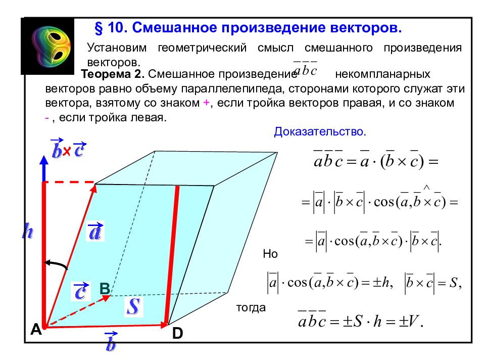 Смешанные векторы. Объем параллелепипеда через вектора. Геометрический смысл векторного произведения. Геометрический смысл смешанного векторного произведения. Смешанное произведение векторов геометрический смысл.