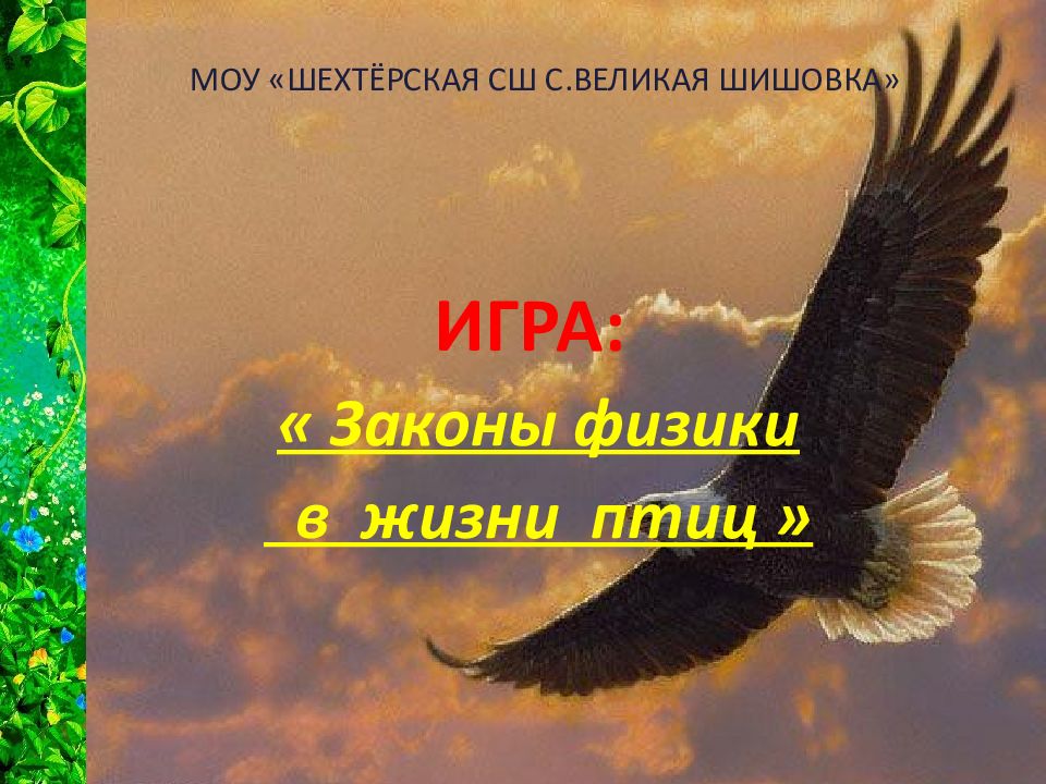 ИГРА: « Законы физики в жизни птиц » МОУ «ШЕХТЁРСКАЯ СШ С.ВЕЛИКАЯ ШИШОВКА»