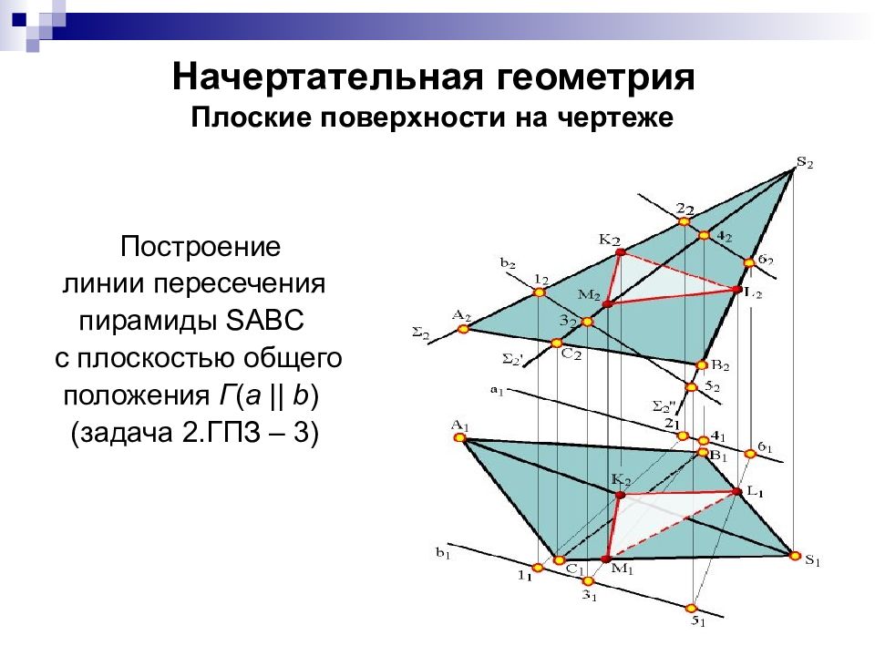 Плоскости начертательная. Плоскость симметрии Начертательная геометрия. Плоскости в начертательной геометрии. Пересечение пирамиды плоскостью общего положения. ПЧО Начертательная геометрия.