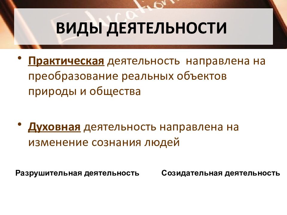 Духовная деятельность презентация по обществознанию