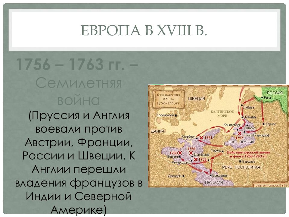 Участие россии в семилетней войне контурная карта 8 класс