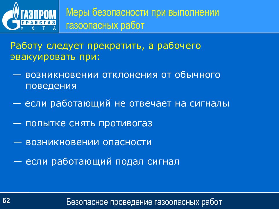 Какие требования предъявляются к выполнению газоопасных работ