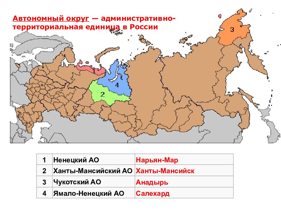 Карта россии округа и области