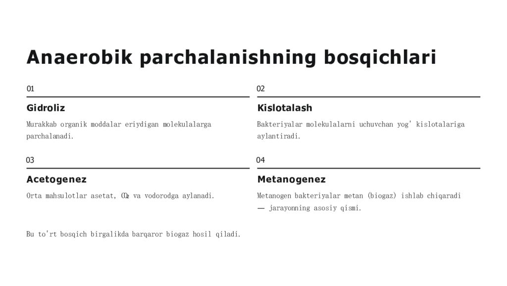 Anaerobik parchalanishning bosqichlari