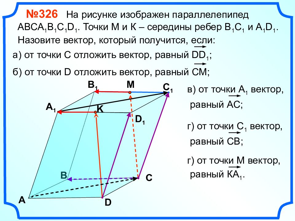 Нарисуйте параллелепипед abcda1b1c1d1 и обозначьте векторы c1d1