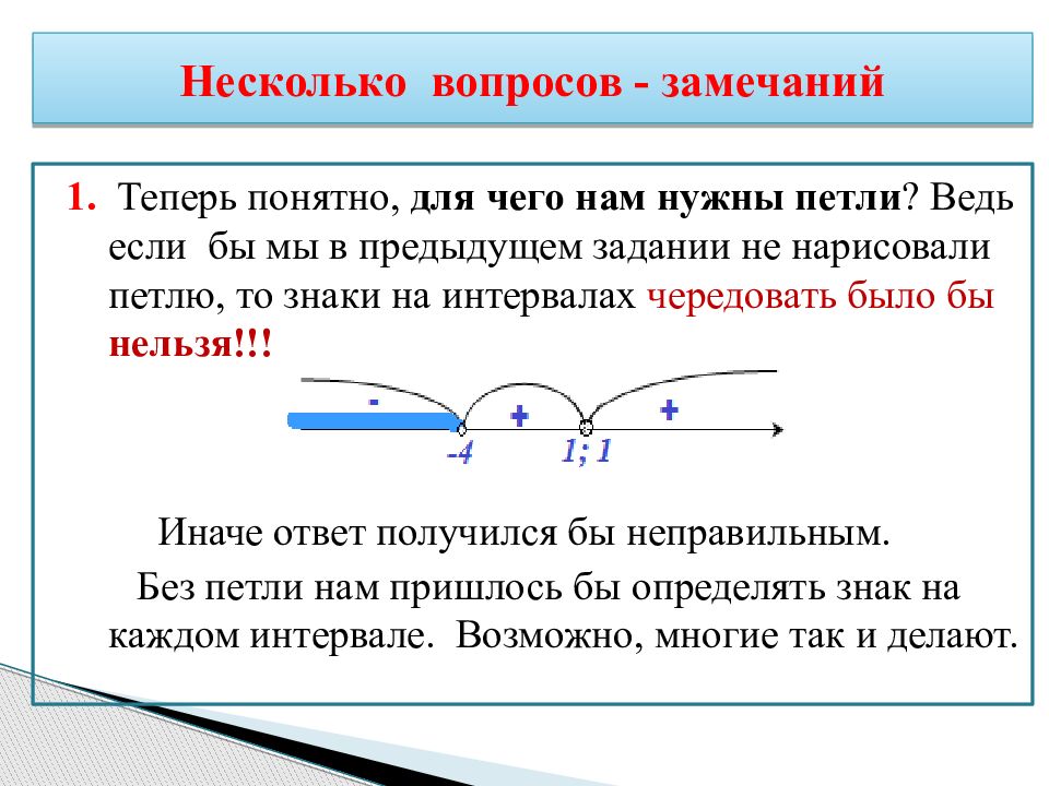 Где расставлять знаки. Как определить знак в методе интервалов. Алгоритм решения рациональных неравенств методом интервалов. Метод интервалов чередование знаков. Решение неравенств методом интервалов с петлей.