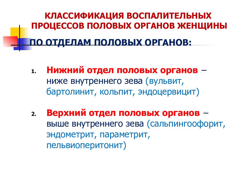 Неспецифические заболевания женских половых органов. Классификация воспалительных заболеваний женских половых органов. Нижний отдел половых органов. Вульвит женских половых органов.