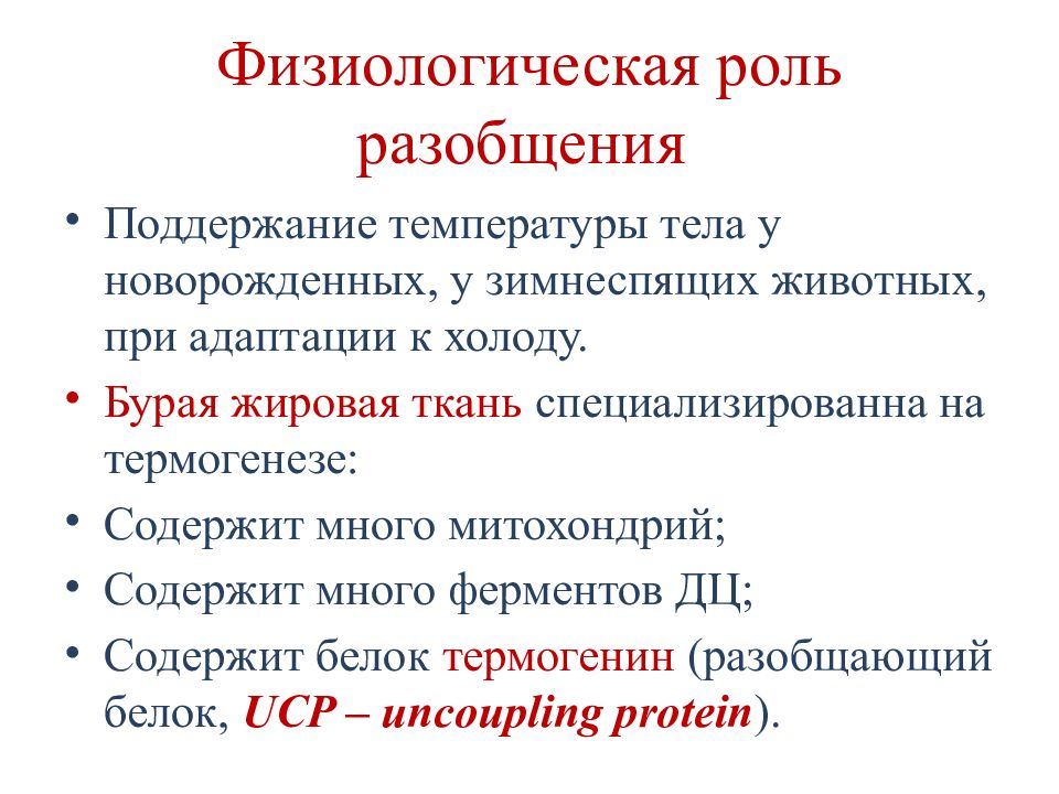 Разобщение. Физиологическая роль температуры. Термогенин роль. Физиологические особенности зимнеспящих животных. При адаптации к холоду температура тела.