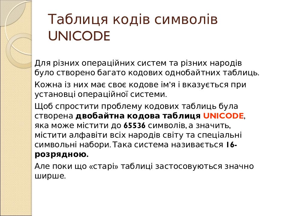 Інформатика. Перший рік Таблиця кодів символів UNICODE