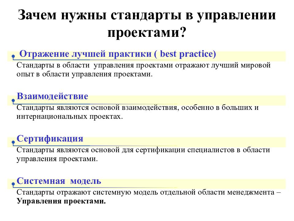Стандарты управления проектами отражают