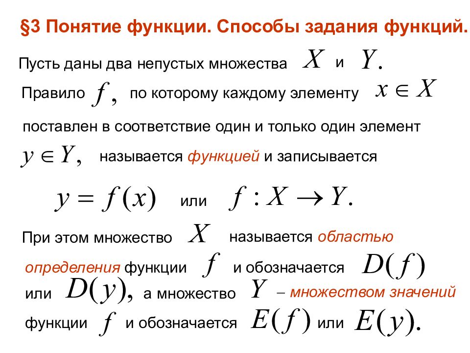 Определение функции высшая математика. Способы задания функции. понятие функции способы задания функции. способы задачи функции. перечислите способы задания функции.