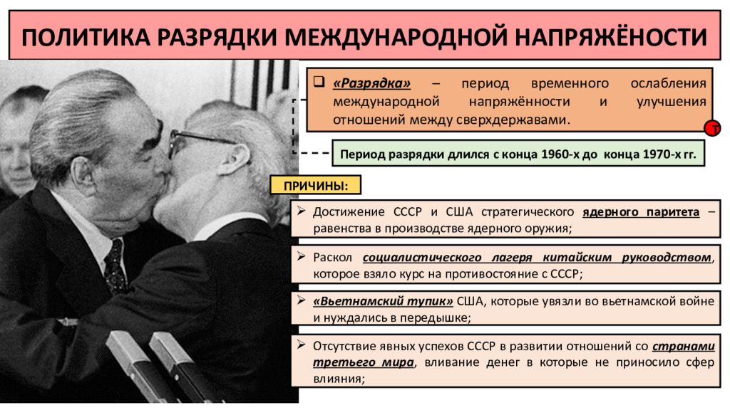 ПОЛИТИКА РАЗРЯДКИ МЕЖДУНАРОДНОЙ НАПРЯЖЁНОСТИ ПРИЧИНЫ: «Разрядка» – период
