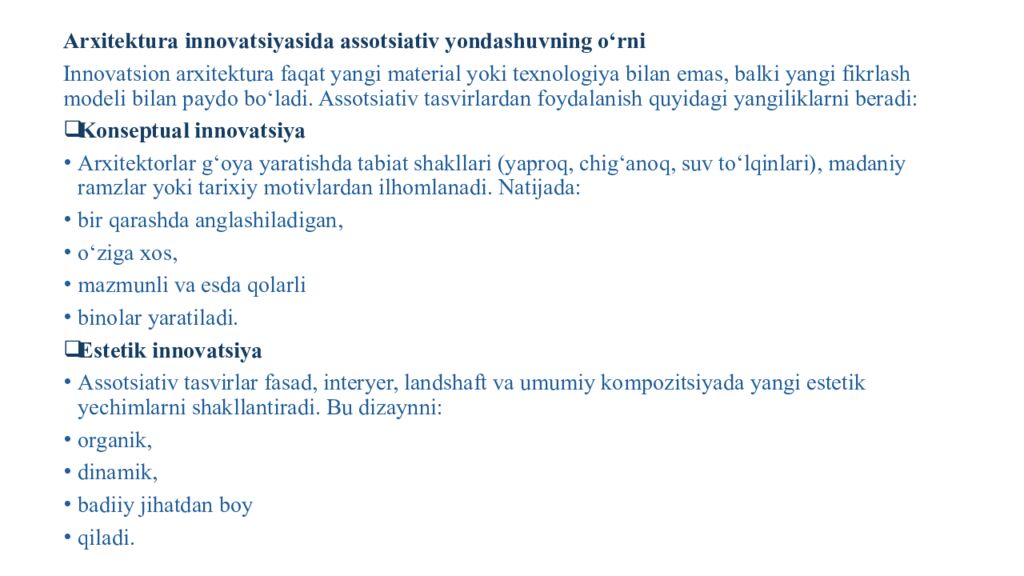Arxitekturaviy innovatsiyaga everestik yondashuv usullari. Zamonaviy