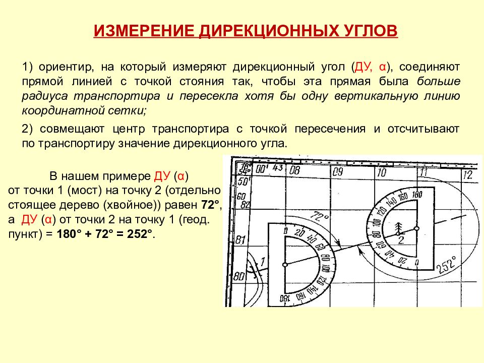 Определение дирекционного угла. Измерение дирекционных углов на топографической карте. Измерение дирекционного угла. Дирекционный угол это в топографии. Измерение азимутов и дирекционных углов.