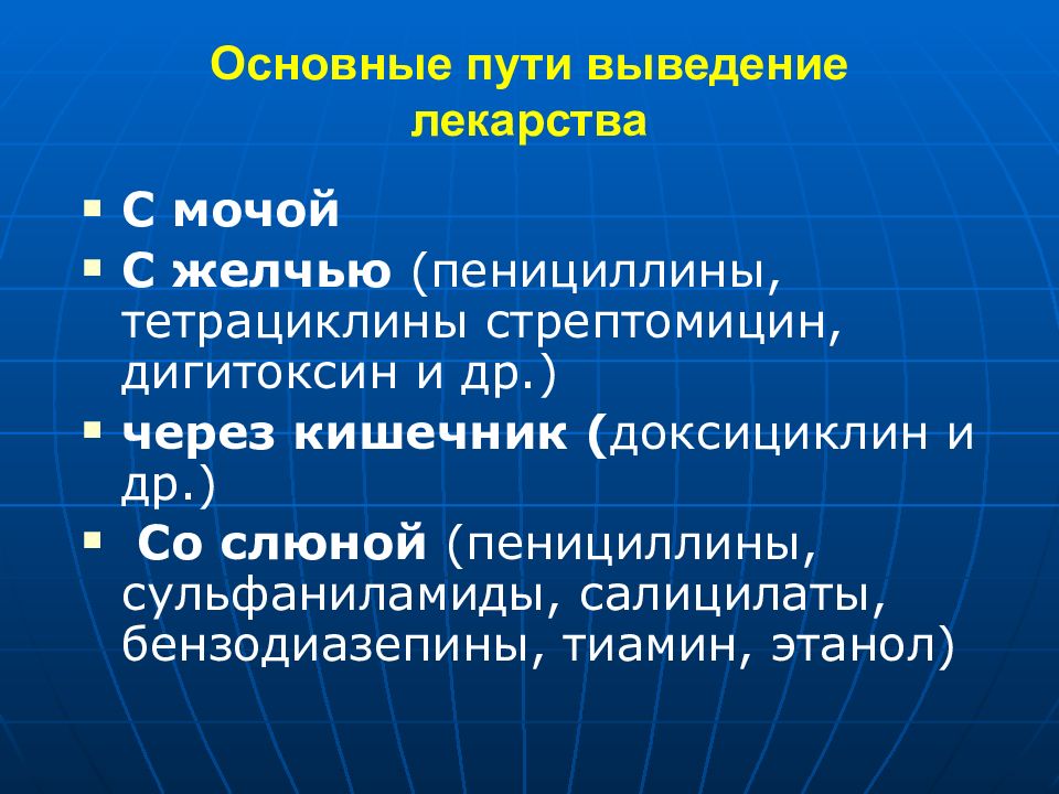 Элиминация и экскреция лекарственных средств. Лекции по фармакологии. Основные вопросы фармакокинетики. Основные пути выведения.